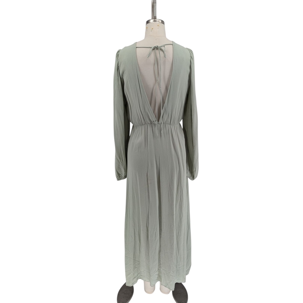 01027 H&M Deep V Neck Maxi Dress Light Green Size XSmall bohemain spring preppy - Picture 2 of 9